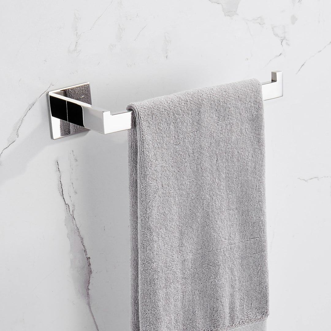 4-Piece Silver Stainless Steel Bathroom Accessories Set - Towel Bar, Robe Hook, Toilet Paper & Hand Towel Holders