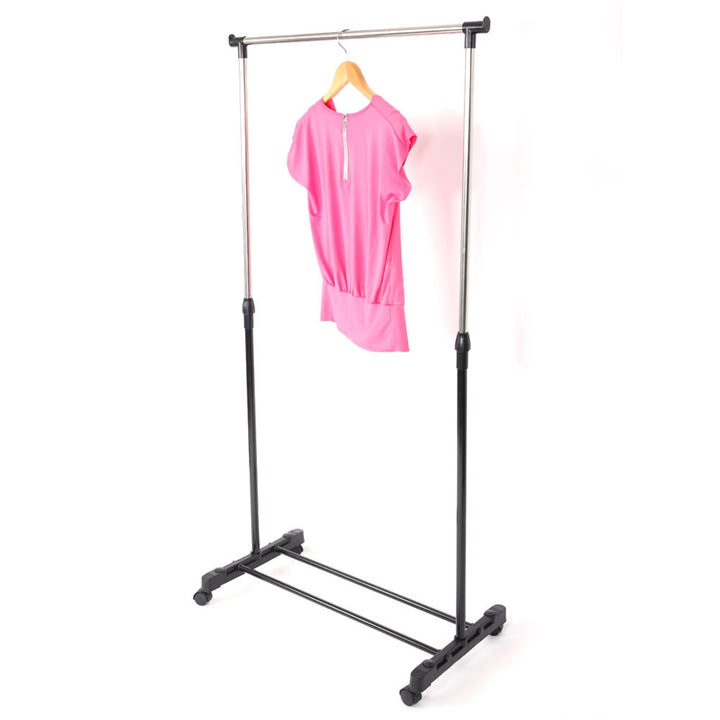 Stretchable Single-Bar Clothes Rack with Shoe Shelf, Stainless Steel, Space-Saving, Indoor/Outdoor Use