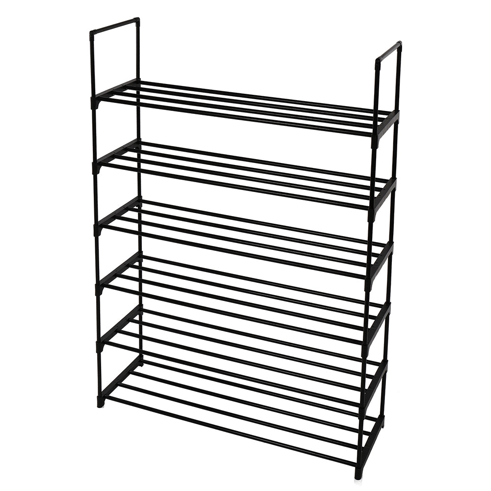 Stackable 6-Tier Shoe Rack, Durable Storage Organiser, Ideal for Bedroom, Hallway, Entryway - Black