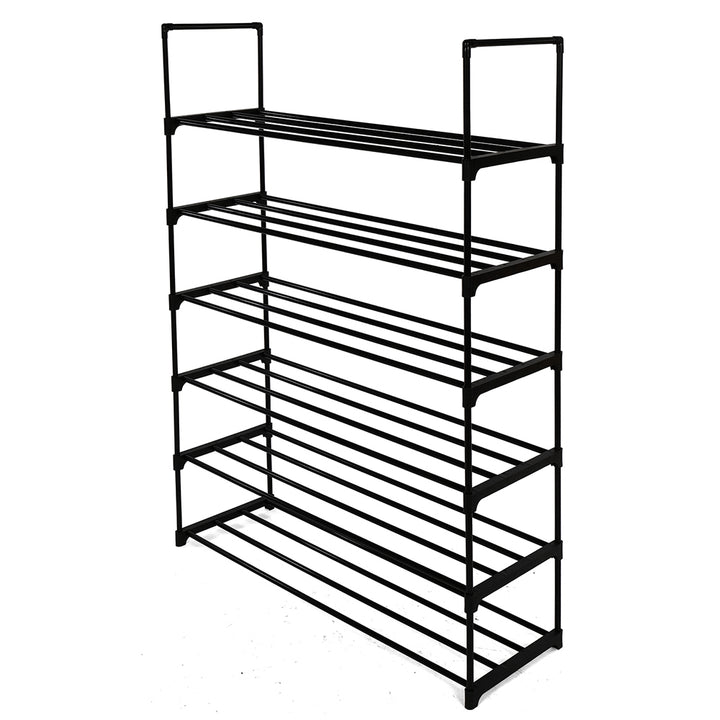 Stackable 6-Tier Shoe Rack, Durable Storage Organiser, Ideal for Bedroom, Hallway, Entryway - Black