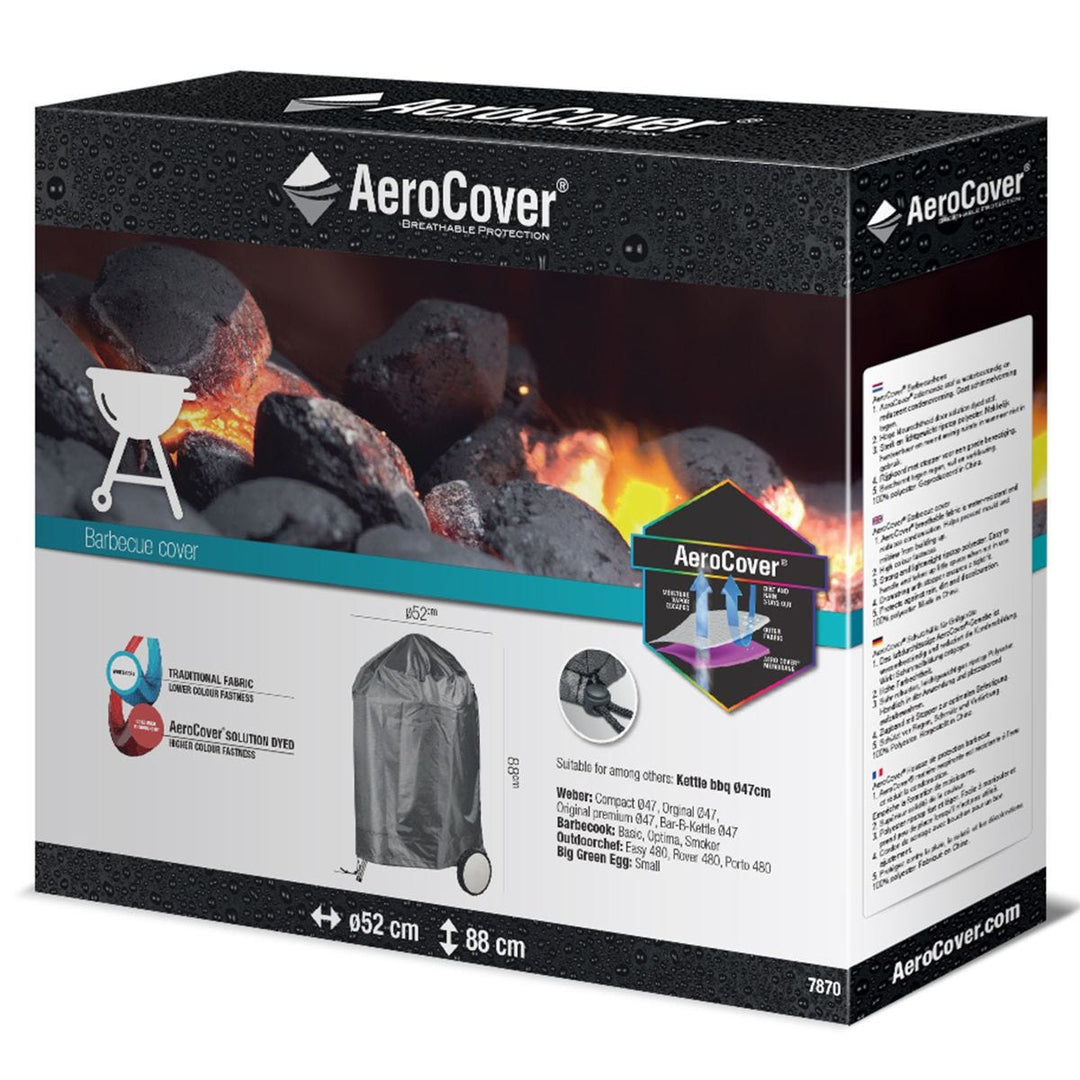 Breathable Aerocover Round BBQ Cover 52x88cm, Waterproof, Lightweight, Ripstop Polyester, Rain & Dirt Protection, Black