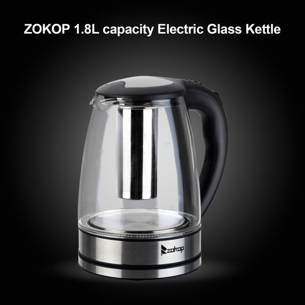 Stylish 2000W Electric Glass Kettle 1.8L with LED Lights & UK Plug, Fast-Boil, Auto-Shut, BPA-free