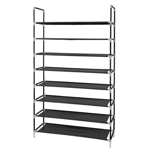 8-Tier Large Capacity Shoe Rack, Non-Woven Fabric & Steel, Black, Easy Install & Clean