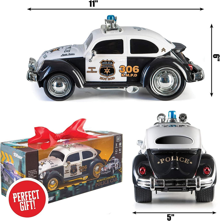 1:16 Scale RC Police Car with Lights & Sirens, Easy Control, Durable, Rubber Tires - For Kids 5+ Years