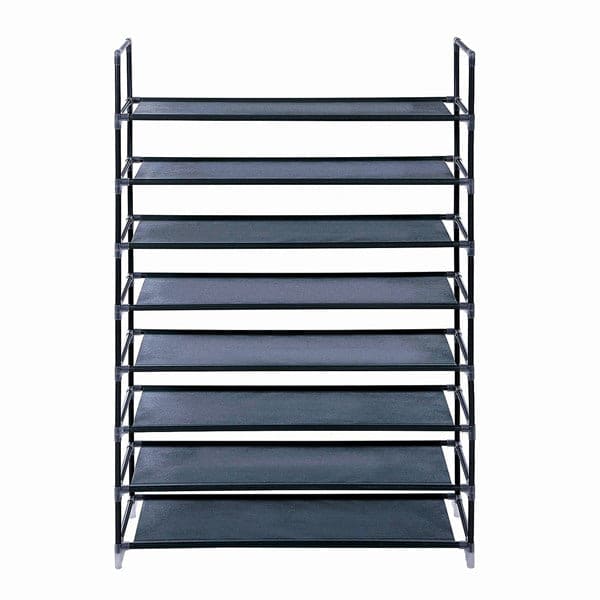 8-Tier Large Capacity Shoe Rack, Non-Woven Fabric & Steel, Black, Easy Install & Clean